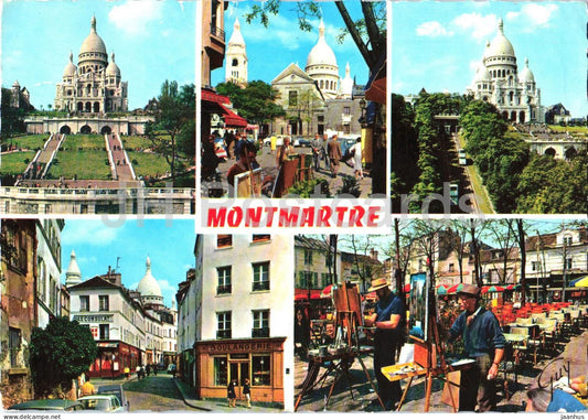 Paris - Louvre Arc de Triomphe Sacre-Coeur Eiffel Tower - cathedral - artist - multiview - 5236 - 1970 - France - used - JH Postcards