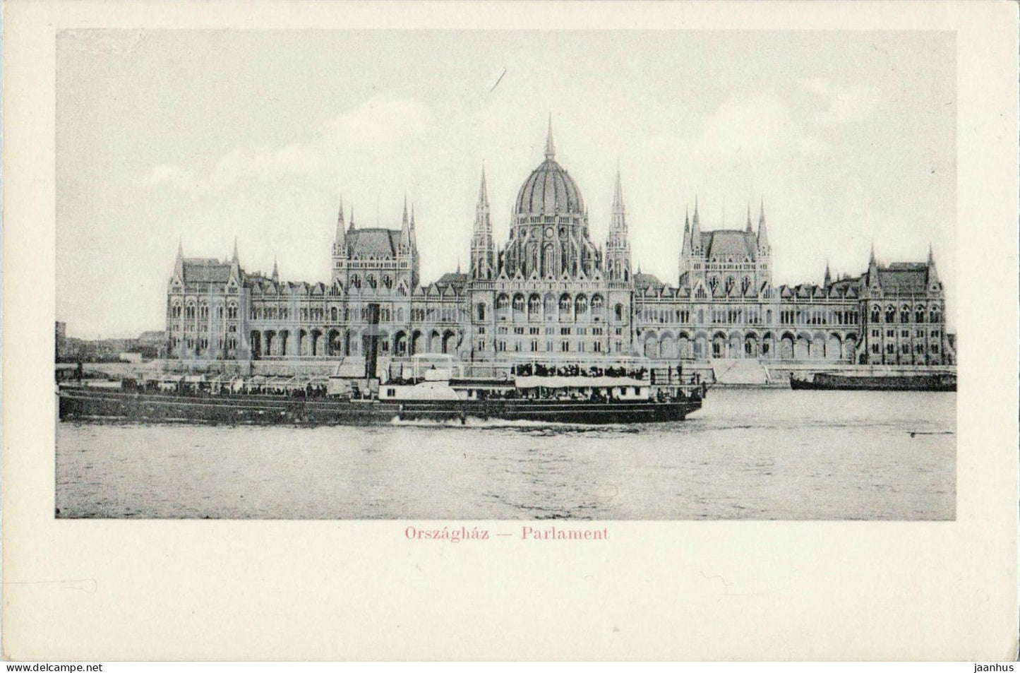 Budapest - Orszaghaz - Parliament - ship on Danube River - old postcard - 1900s - Hungary - unused - JH Postcards
