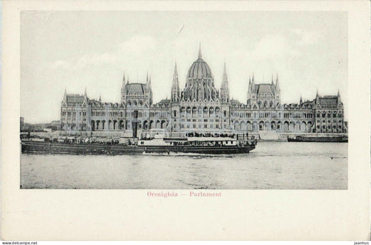 Budapest - Orszaghaz - Parliament - ship on Danube River - old postcard - 1900s - Hungary - unused - JH Postcards