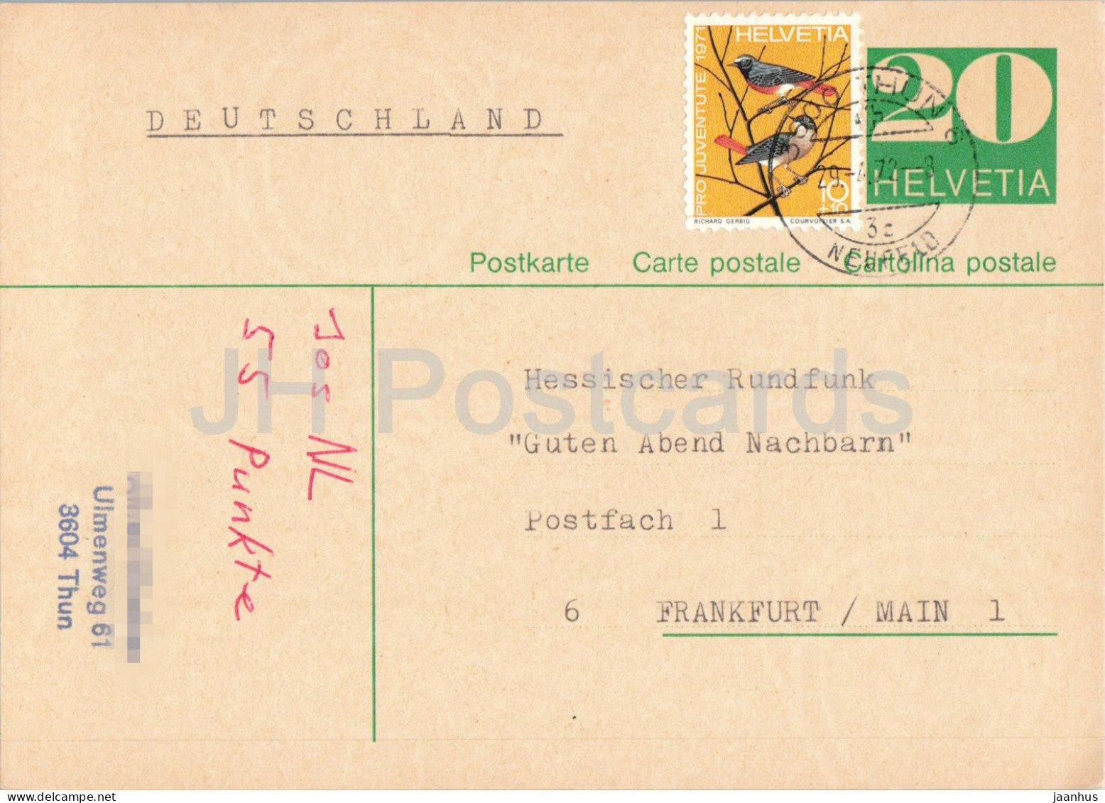 Guten Abend Nachbarn - Hessischer Rundfunk - postal stationery - 20 - 1972 - Switzerland - used - JH Postcards
