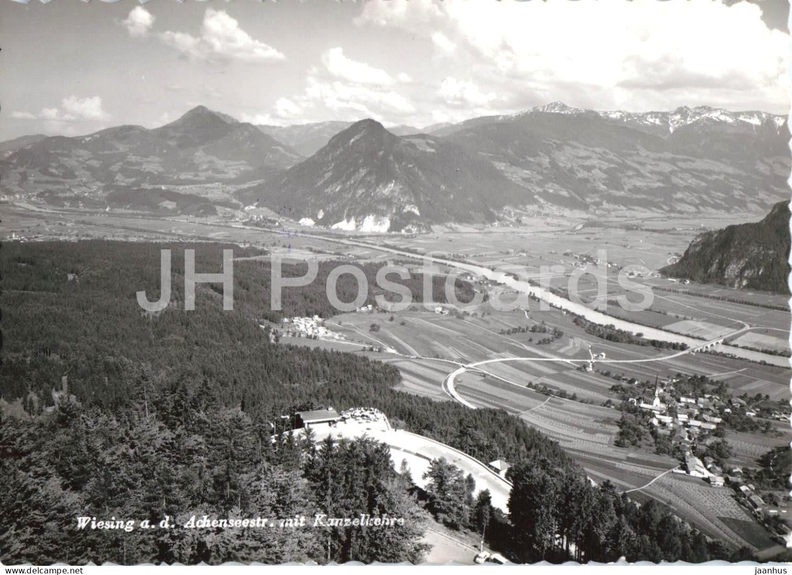 Wiesing a. d. Achenseestr. mit Kanzelkehre - village alpine landscape valley mountains - old postcard - Austria - unused - JH Postcards