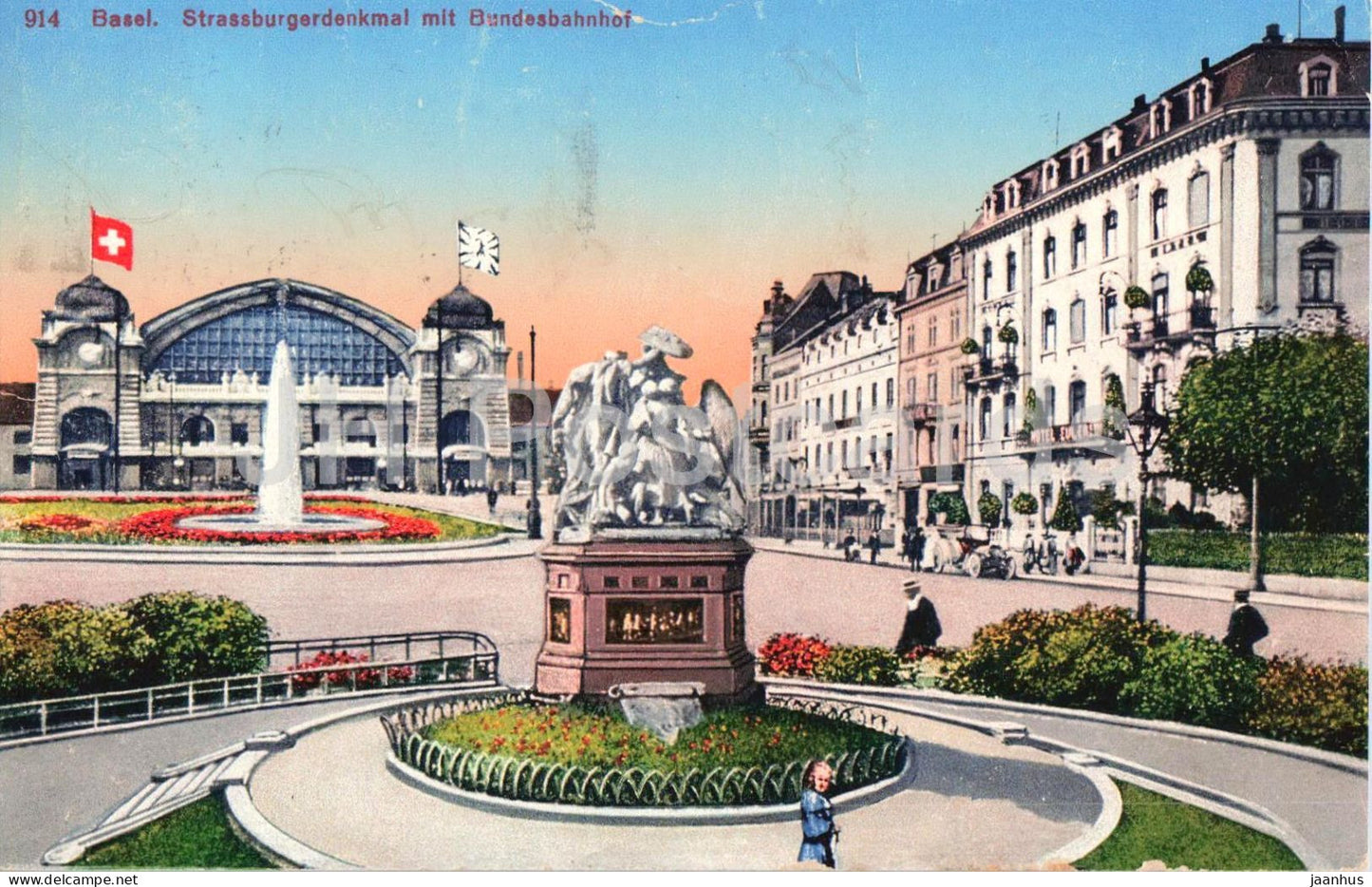 Basel - Strassburgerdenkmal mit Bundesbahnhof - monument - railway station - old postcard - 1927 - Switzerland - used - JH Postcards