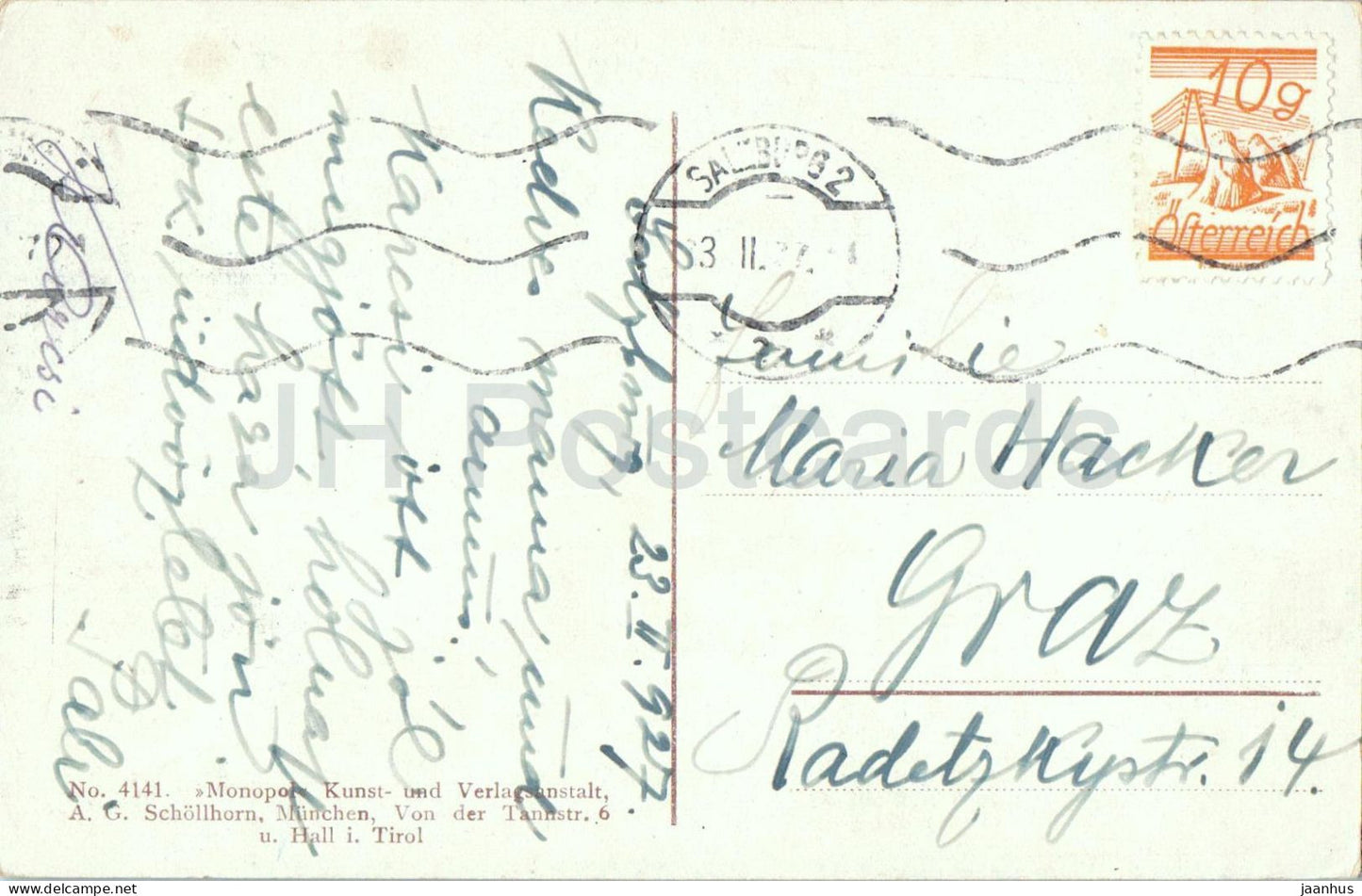 Salzburg mit Untersberg - Salzburg landscape - 4141 - old postcard - 1927 - Austria - used