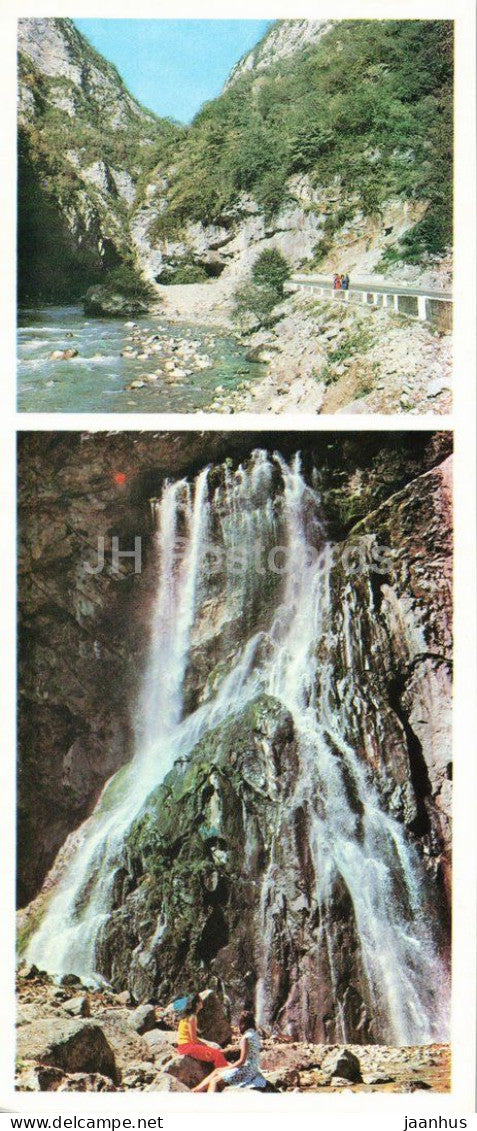 Abkhazia - Lake Ritsa - mountain road and waterfall - landscape - 1976 - Georgia - USSR - unused - JH Postcards