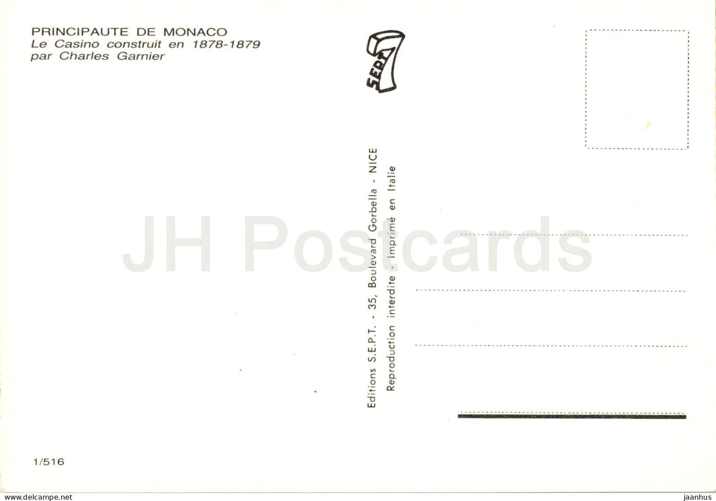 Monaco - Le Casino construit en par Charles Garnier - Principality of Monaco - The Casino - 1986 - Monaco - unused