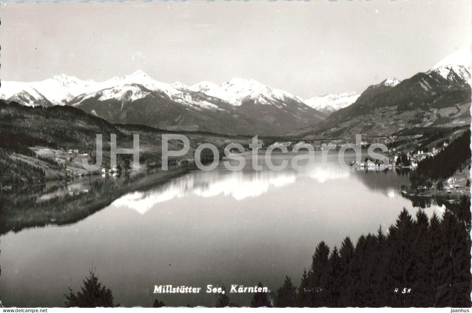 Millstatter See Karnten - lake panorama - mountains - 58 - old postcard - Austria - unused - JH Postcards