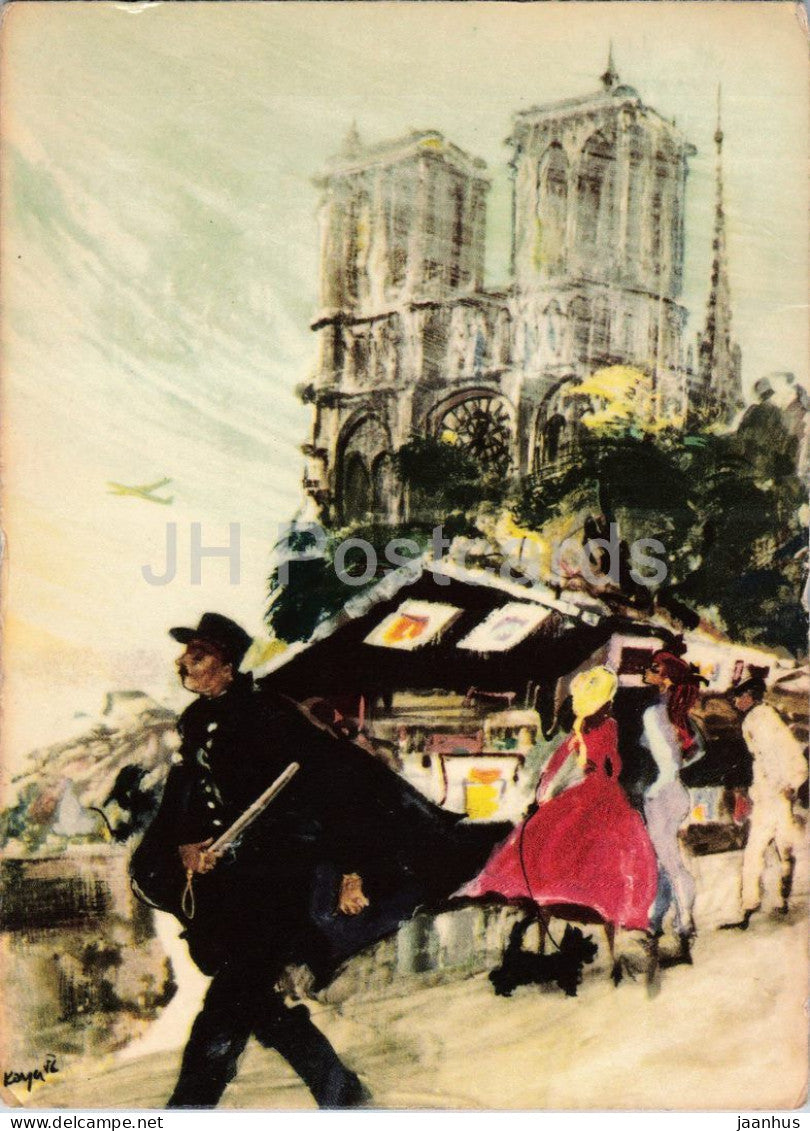 Paris - Notre Dame cathedral - SAS airline advertising card - art - 1963 - Switzerland - used - JH Postcards