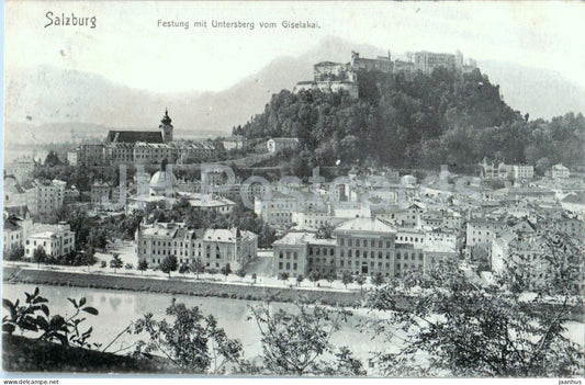 Salzburg - Festung mit Untersberg vom Giselakai - old postcard - 1907 - Austria - used - JH Postcards