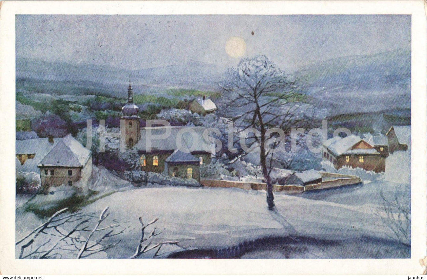 illustration by O. Schmidt - Heilige Nacht - old postcard - 1928 - Czech Republic - used - JH Postcards
