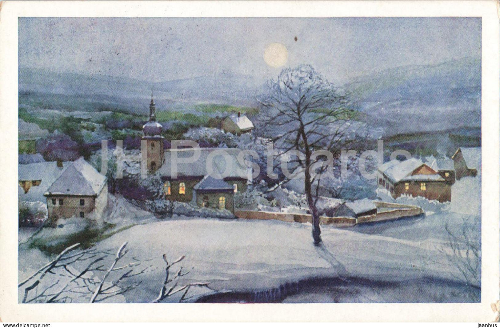 illustration by O. Schmidt - Heilige Nacht - old postcard - 1928 - Czech Republic - used - JH Postcards
