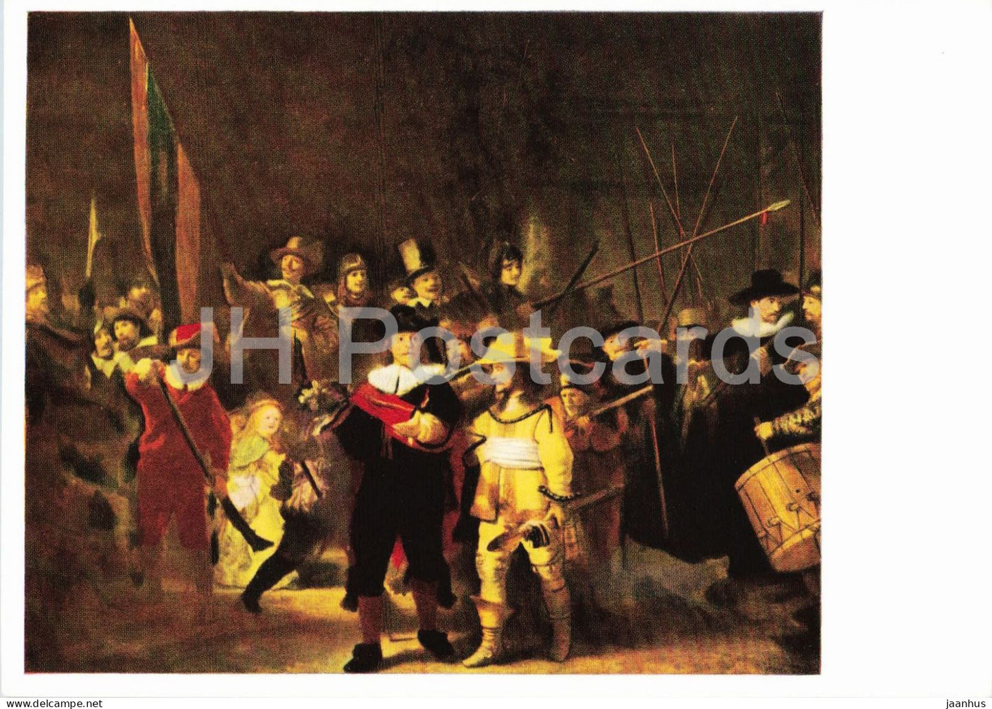 painting by Rembrandt - The Night Watch - military - Dutch art - 1960s - Poland - unused - JH Postcards
