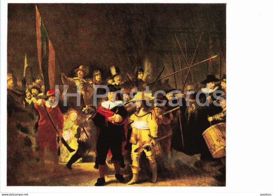 painting by Rembrandt - The Night Watch - military - Dutch art - 1960s - Poland - unused - JH Postcards