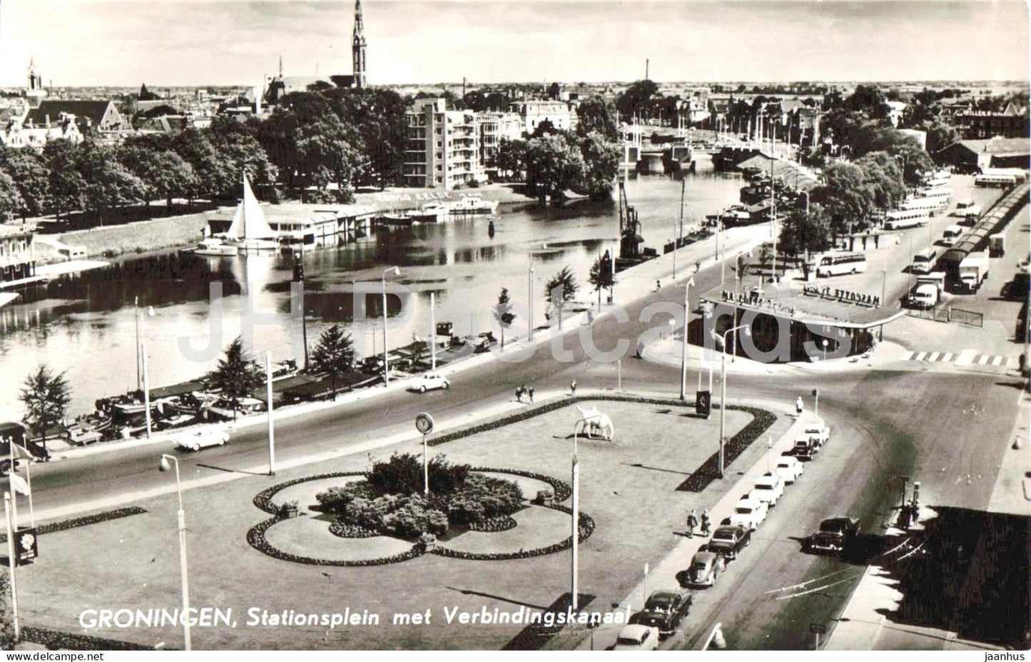 Groningen - Stationsplein met Verbindingskanaal - Station Square with Canal - old postcard - Netherlands - unused - JH Postcards