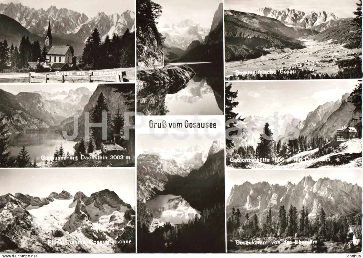 Gruss vom Gosausee - Gosau - Dachstein - Gablonzerhutte - Gosaukamm - multiview - old postcard - Austria - unused - JH Postcards