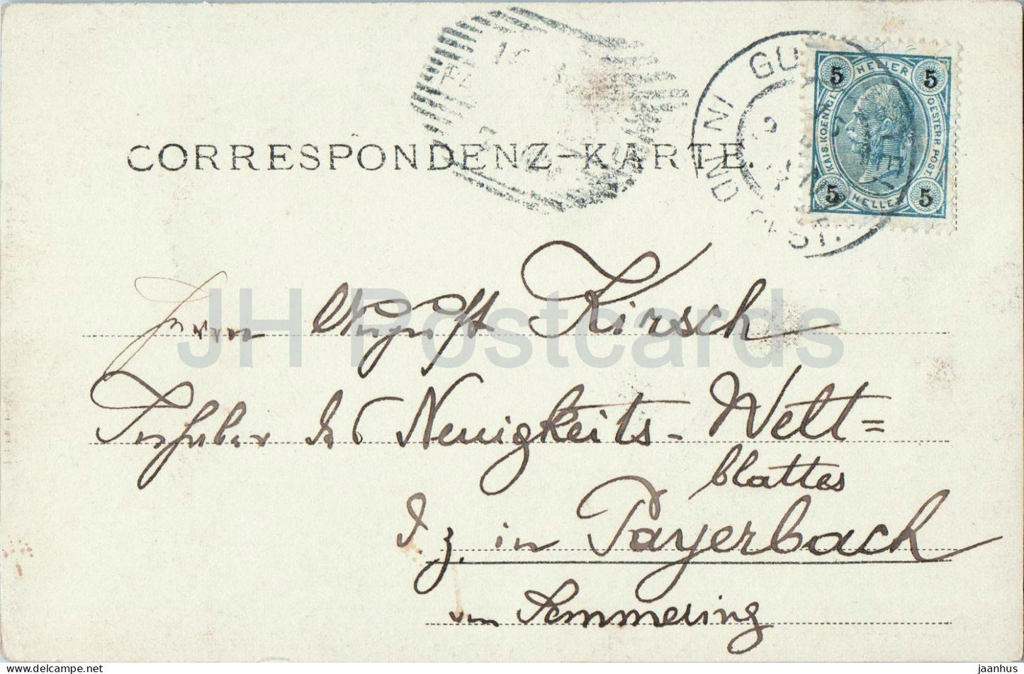 Gutenstein ? - Gasthaus with couple and dog - sundial - village house scene - old postcard - 1903 - Austria - used