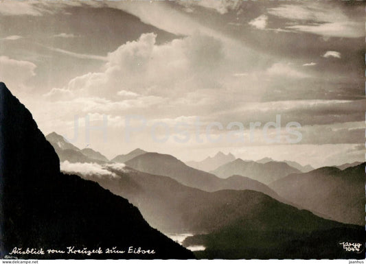 Ausblick vom Kreuzeck zum Eibsee - alpine panorama - mountains - 1044 - old postcard - Germany - unused - JH Postcards