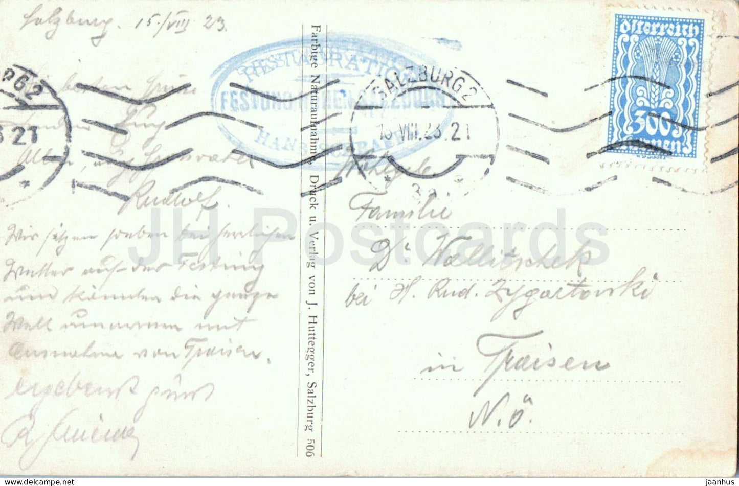 Salzburg von Mulln aus - river - panorama - old postcard - 1923 - Austria - used