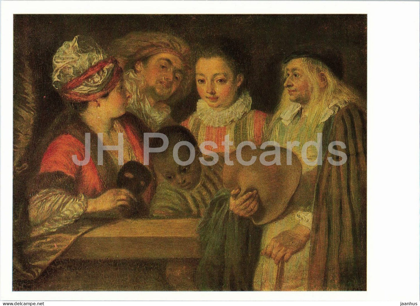 painting by Antoine Watteau - Actors of the Comedie Francaise - French art - 1988 - Russia USSR - unused - JH Postcards