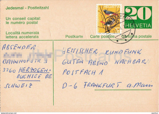Guten Abend Nachbarn - Hessischer Rundfunk - postal stationery - 34 - 1972 - Switzerland - used - JH Postcards