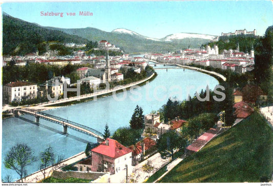 Salzburg von Mulln - bridge - mountains - No. 223927 - old postcard - 1911 - Austria - used - JH Postcards