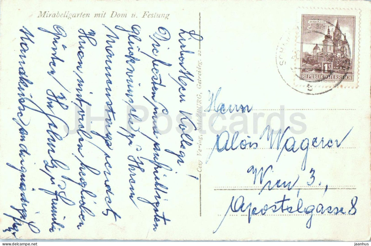 Salzburg - Mirabellgarten mit Dom und Festung - city view - old postcard - 1930s - Austria - used