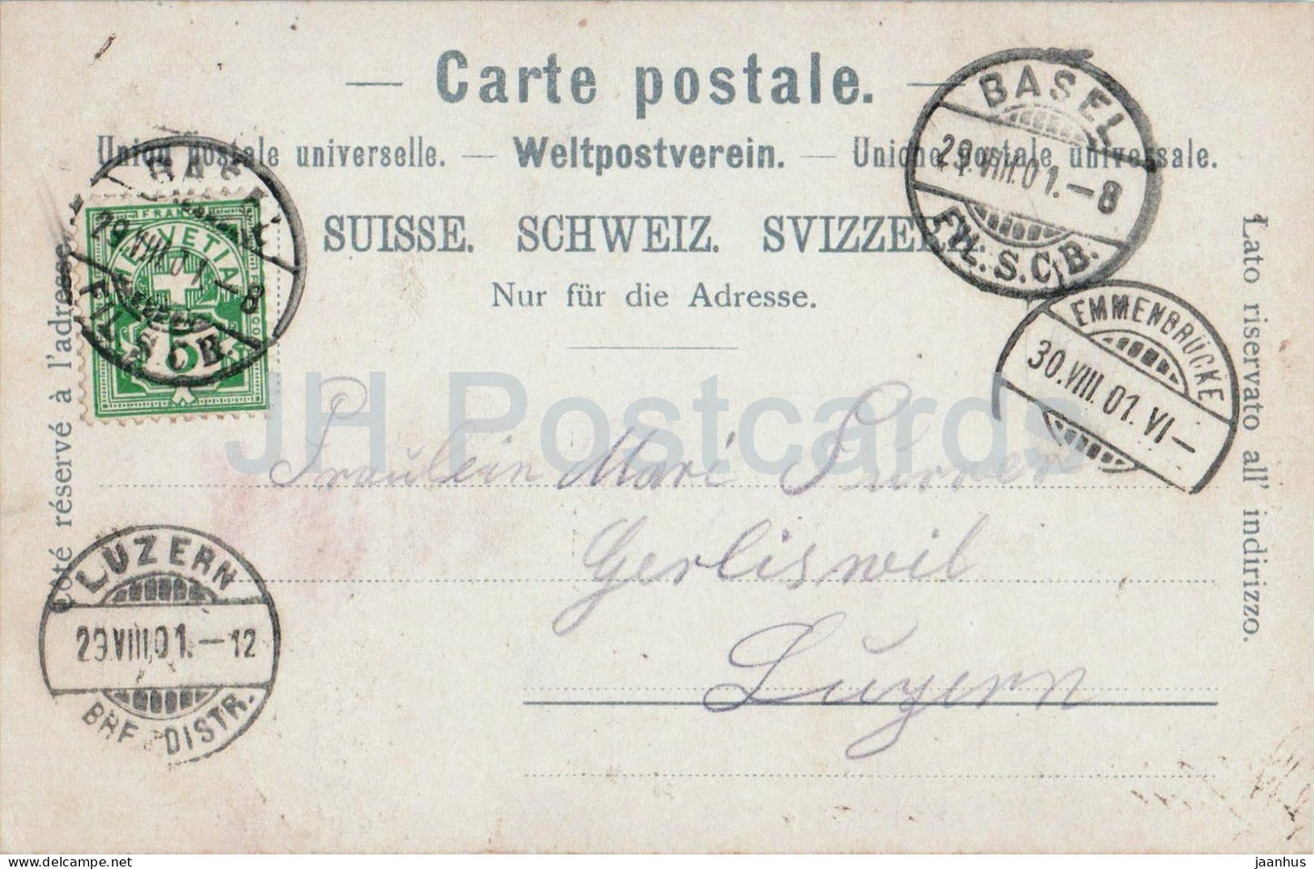 Gruss aus Basel - Wettsteinbrucke - Bridge - Rhine River - 17608 - old postcard - 1901 - Switzerland - used