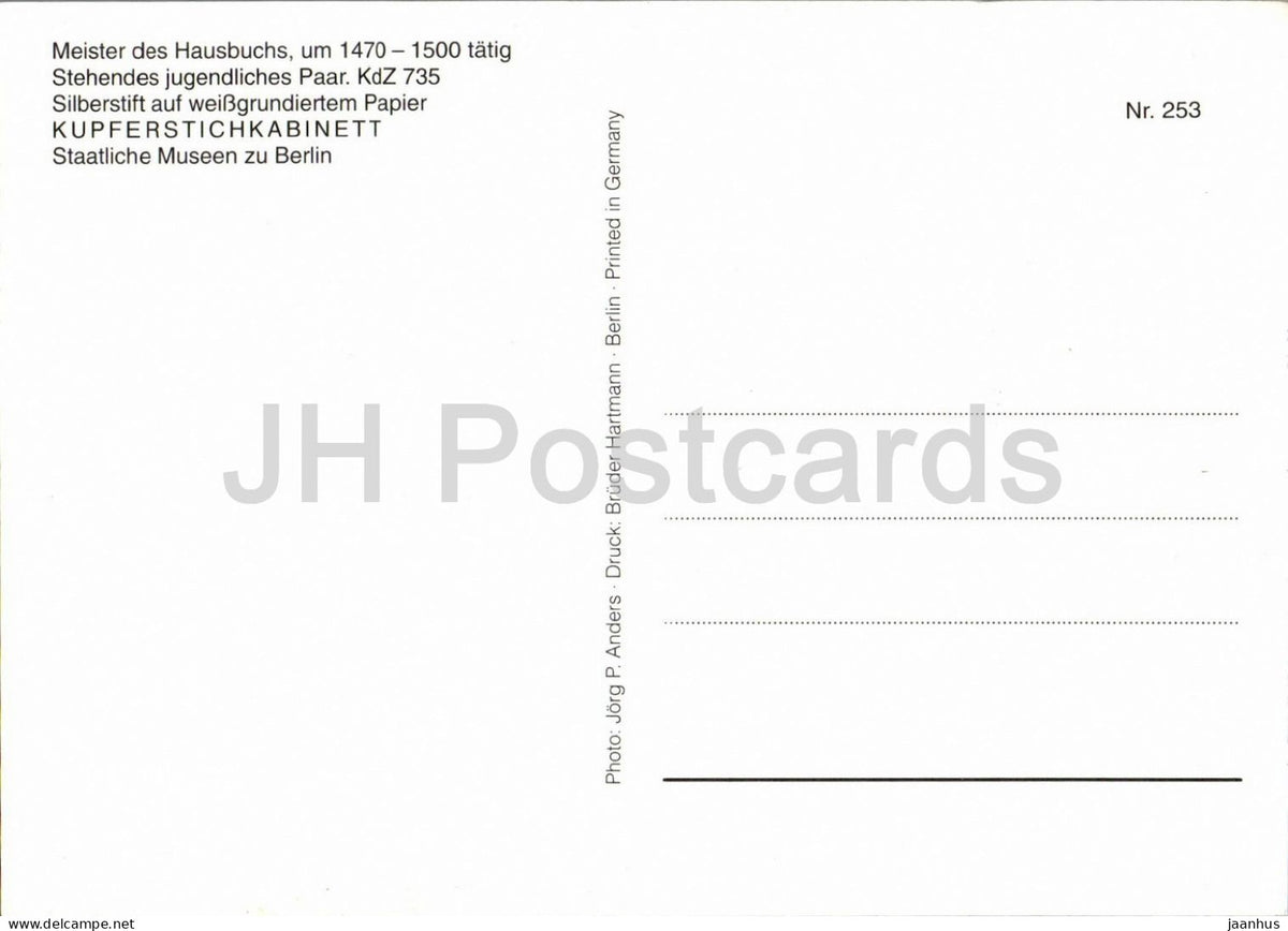 drawing by Master of the Housebook - Standing Young Couple - Stehendes jugendliches Paar - German art - Germany - unused