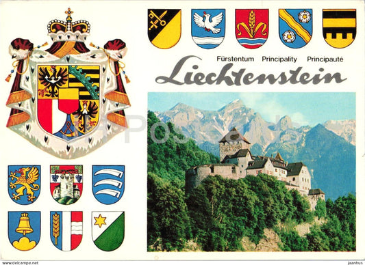 Furstentum Liechtenstein - Schloss Vaduz Staatswappen Gemeindewappen - coats of arms castle 68 - Liechtenstein - unused - JH Postcards
