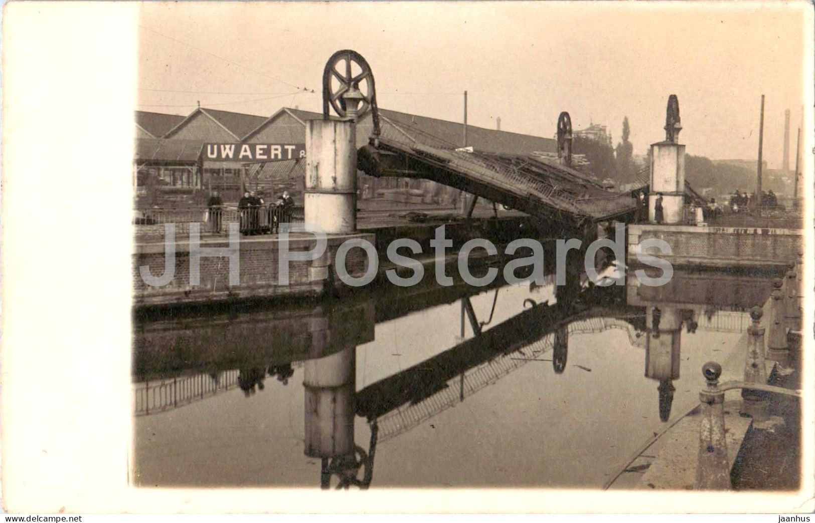 Industrial Bridge Scene - likely Antwerp or Ghent ? - old postcard - Belgium - unused - JH Postcards