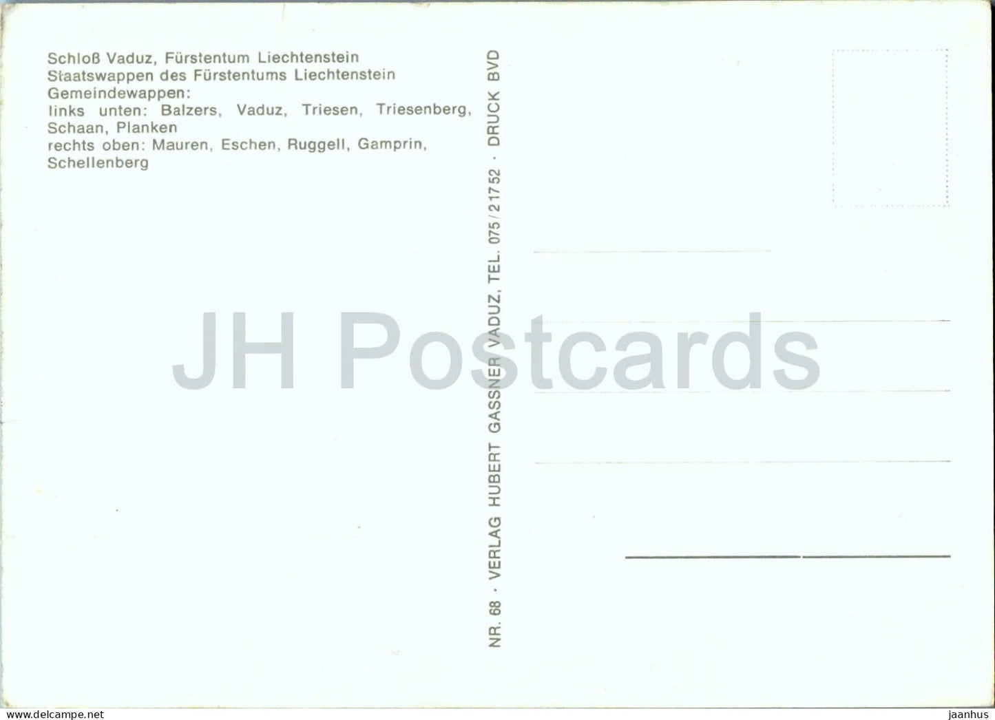 Furstentum Liechtenstein - Schloss Vaduz Staatswappen Gemeindewappen - Wappen Schloss 68 - Liechtenstein - unbenutzt