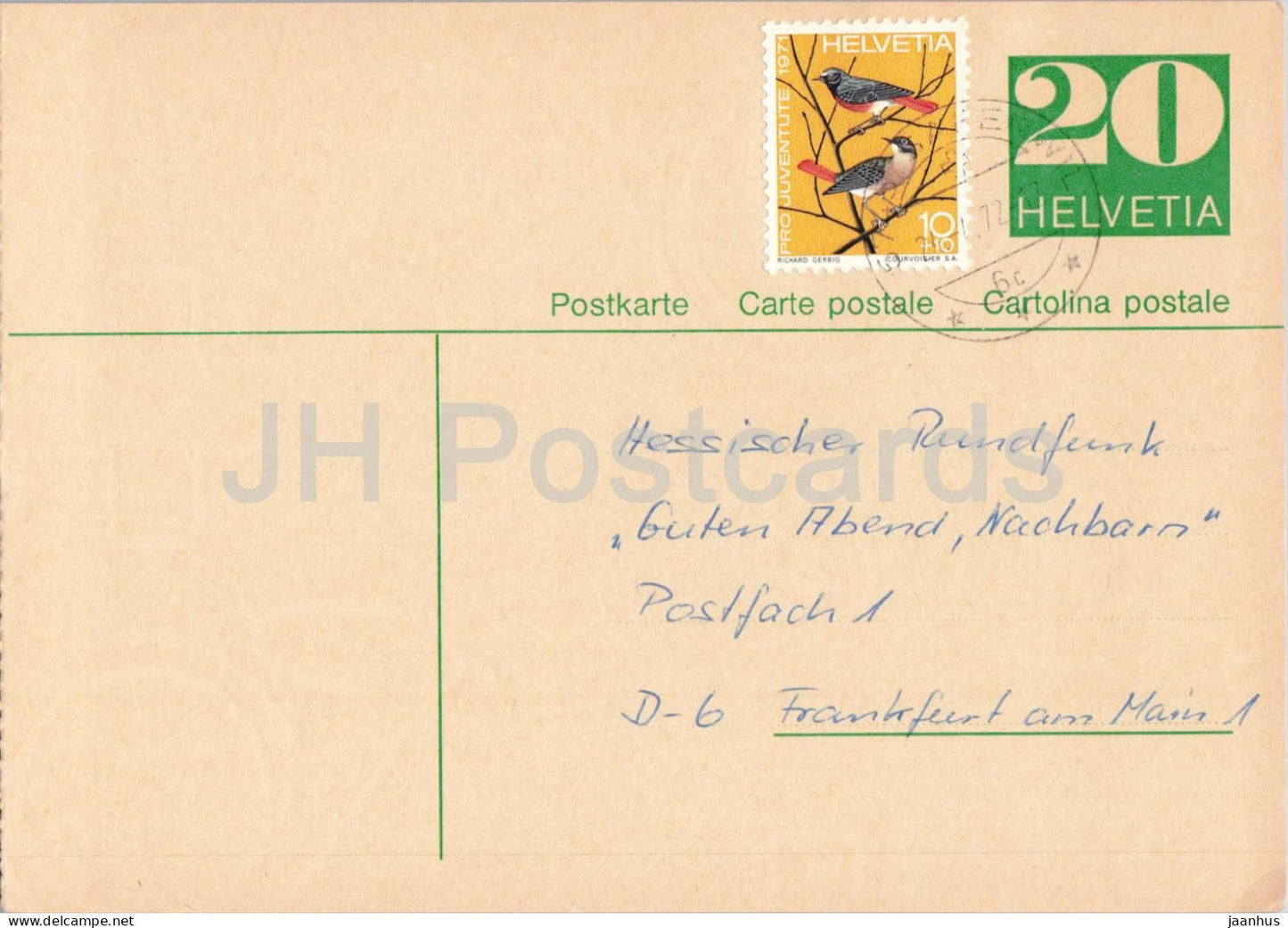 Guten Abend Nachbarn - Hessischer Rundfunk - postal stationery - 18 - 1972 - Switzerland - used - JH Postcards