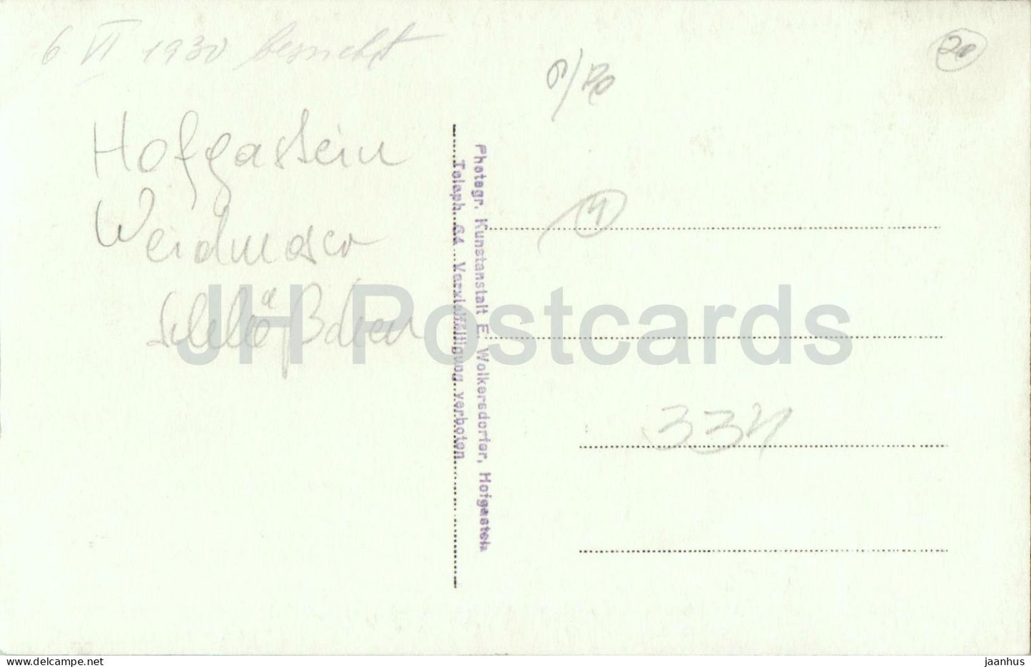 Hofgastein - Weidmoser Zimmer - 180 - Carte postale ancienne - 1930 - Autriche - d'occasion 