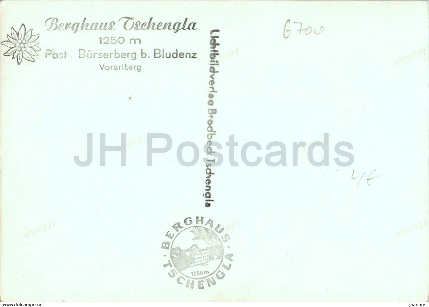 Berghaus Tschengla - Post Bürserberg b. Bludenz Vorarlberg - mountain hut alpine resort old postcard - Austria - unused