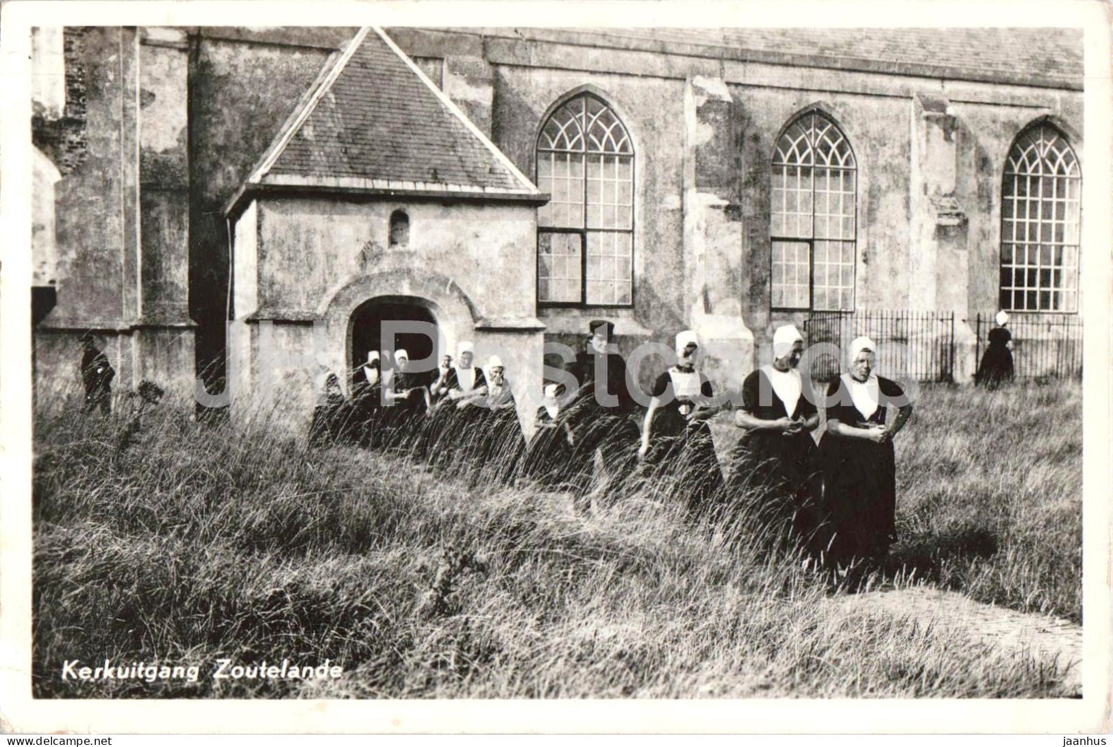 Kerkuitgang Zoutelande - Church Exit Zoutelande - church - people - No. 18 - old postcard - 1957 - Netherlands - used - JH Postcards