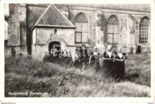 Kerkuitgang Zoutelande - Church Exit Zoutelande - church - people - No. 18 - old postcard - 1957 - Netherlands - used - JH Postcards