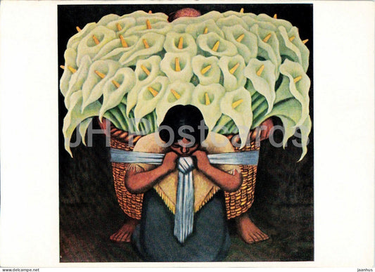 watercolor by Diego Rivera - Calla Lilies - Arumbluten - Mexican art - 1961 - Germany DDR - unused - JH Postcards