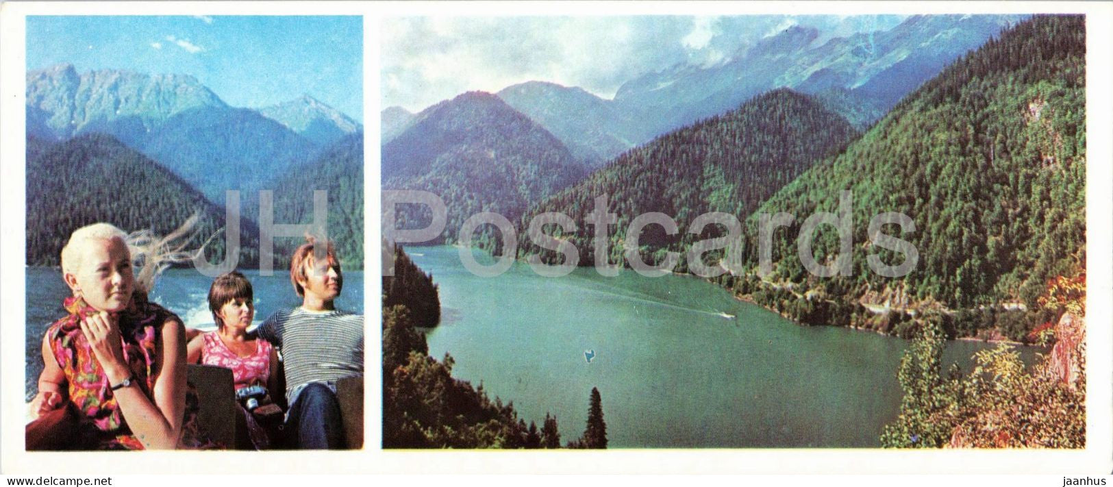 Abkhazia - Lake Ritsa - pleasure boat - landscape - 1976 - Georgia - USSR - unused - JH Postcards