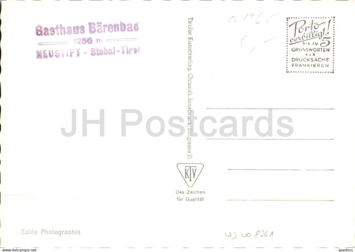 Gasthaus und Ausflugsort Bärenbad - Oberberg 1250 m bei Neustift - Stubaital - Gasthaus - Auto - 2820 - 1965 - Österreich - gebraucht 