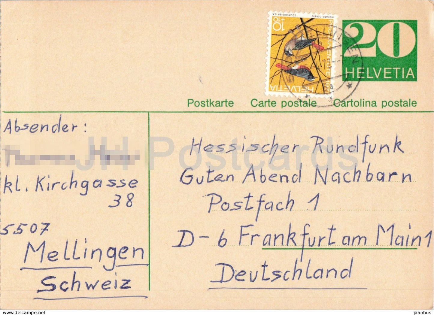Guten Abend Nachbarn - Hessischer Rundfunk - postal stationery - 33 - 1972 - Switzerland - used - JH Postcards