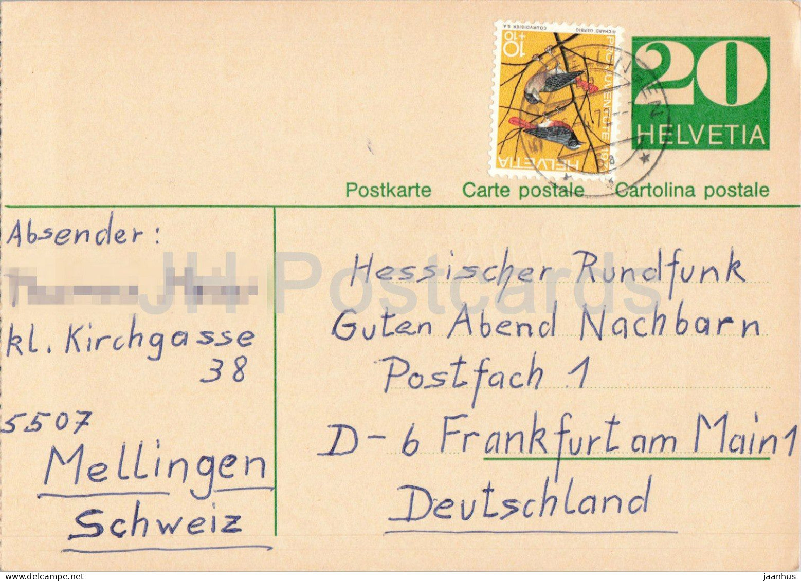 Guten Abend Nachbarn - Hessischer Rundfunk - postal stationery - 33 - 1972 - Switzerland - used - JH Postcards