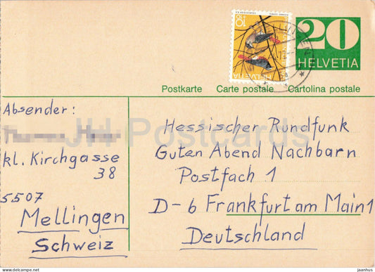 Guten Abend Nachbarn - Hessischer Rundfunk - postal stationery - 33 - 1972 - Switzerland - used - JH Postcards