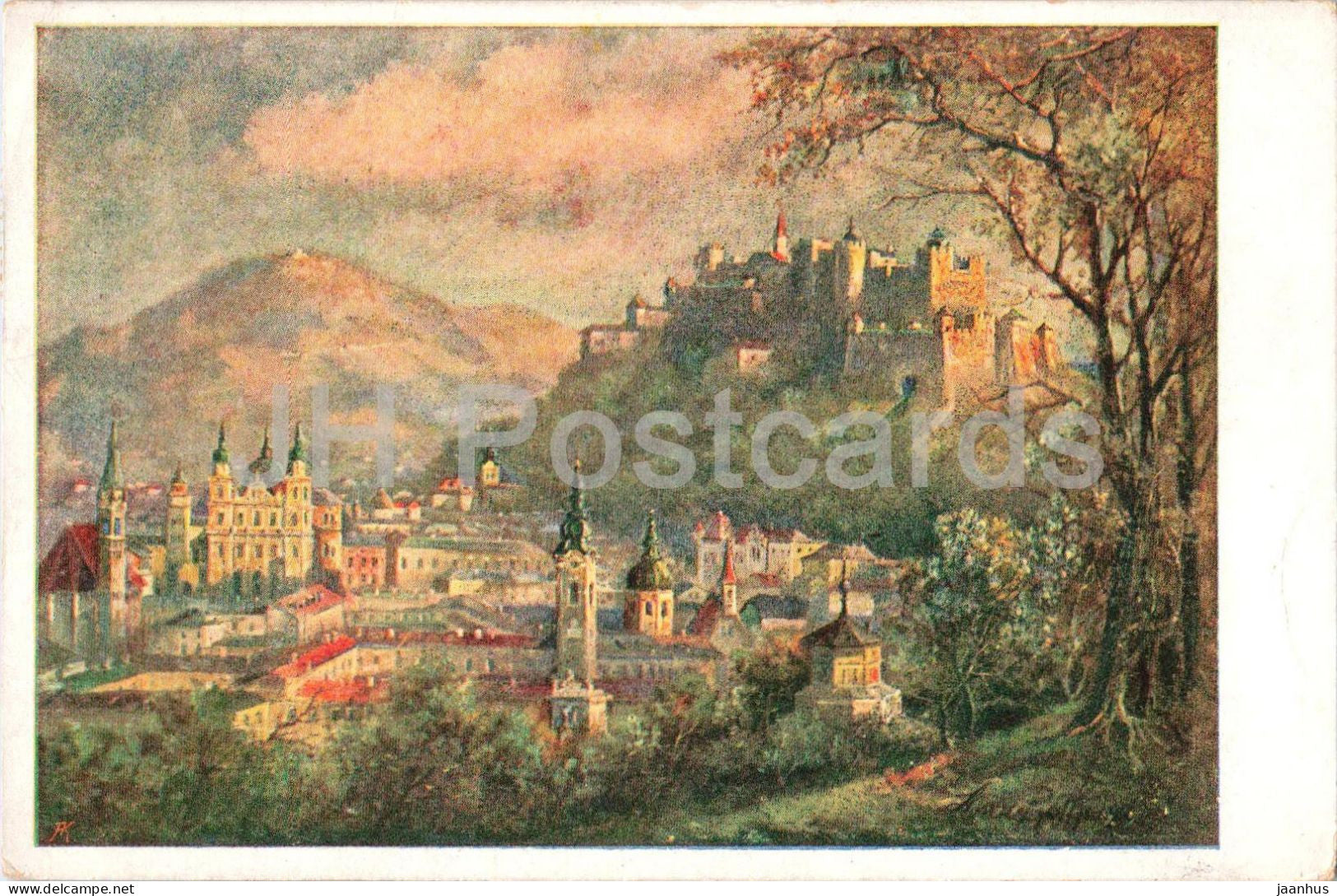 Salzburg - Sommerabend - illustration - old postcard - 1920 - Austria - used - JH Postcards