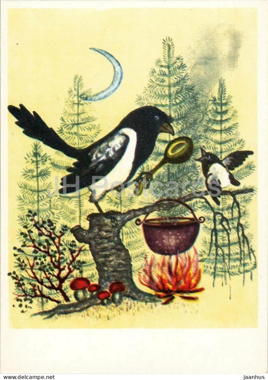 The Magpie - cooking - Russian Fairy Tales - illustration by Vasnetsov - 1969 - Russia USSR - unused - JH Postcards