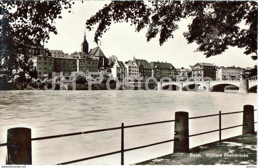 Basel - Mittlere Rheinbrucke - river - bridge - 3875 - old postcard - Switzerland - unused - JH Postcards