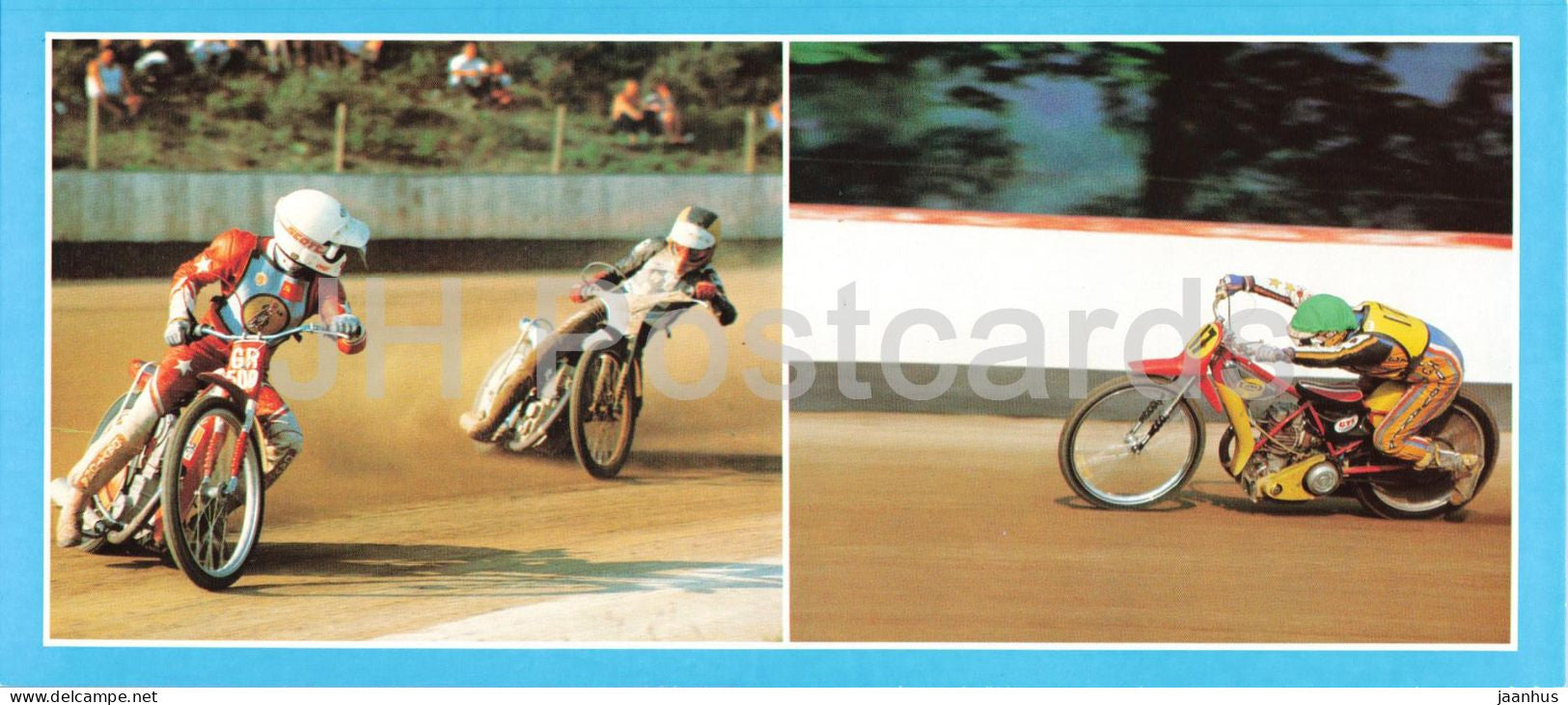 Speedway I - Speedway riders drifting on oval track - motorbike - racing motorsport - Czech Republic - unused - JH Postcards
