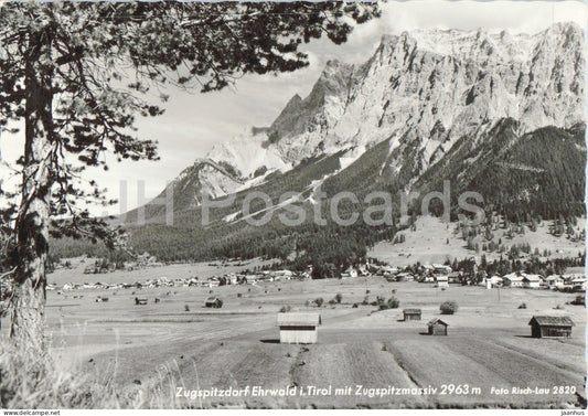 Zugspitzdorf Ehrwald i. Tirol mit Zugspitzmassiv 2963 m - village  mountains 2820 - 1965 - Austria - used - JH Postcards