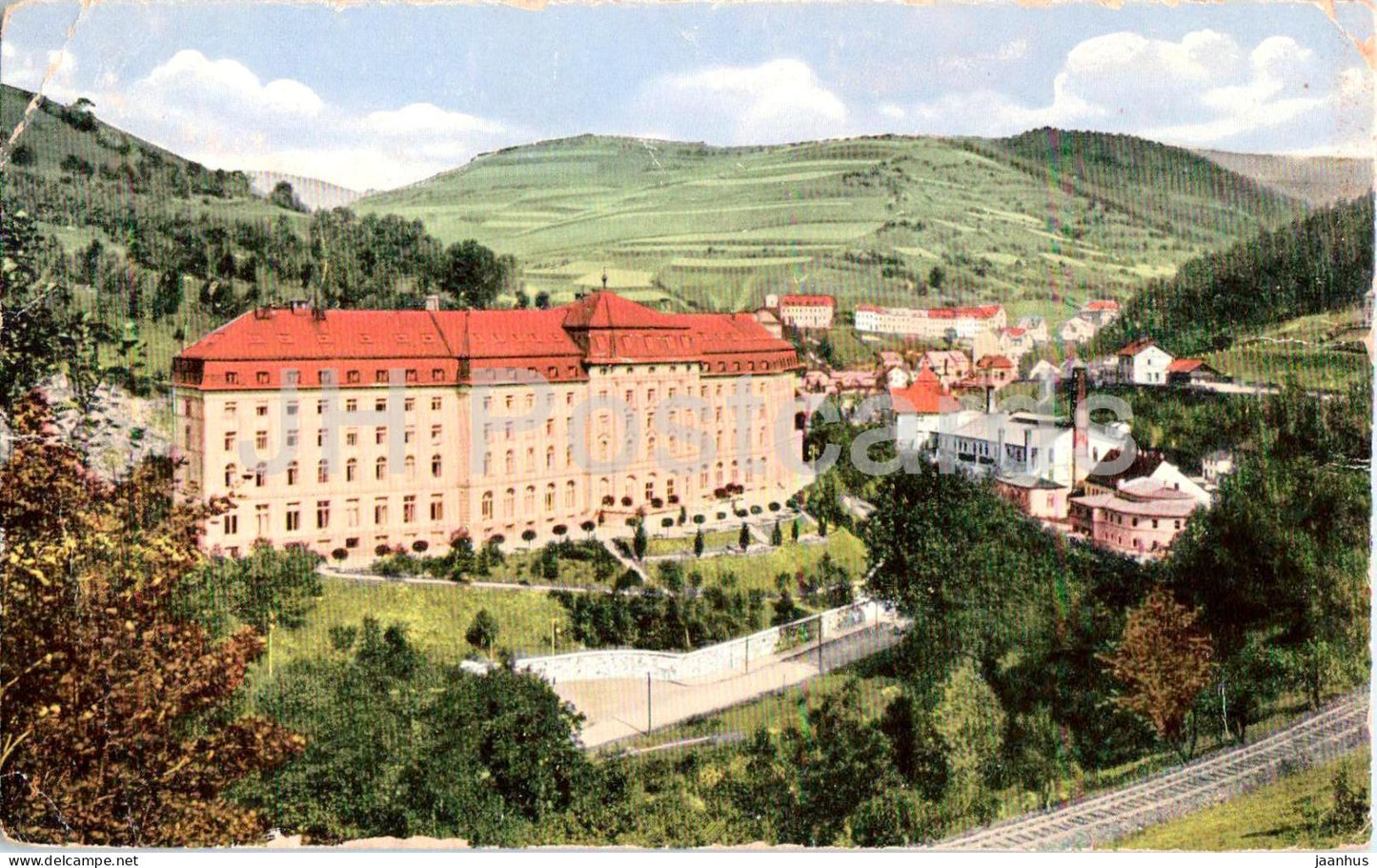 Radiumbad St. Joachimsthal - Jachymov - grand hotel - valley view - old postcard - Czech Republic - unused - JH Postcards