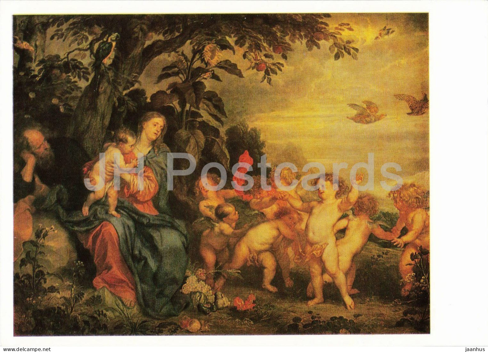 painting by Anthonis van Dyck - Rest on the Flight into Egypt - birds - Flemish art - 1988 - Russia USSR - unused - JH Postcards