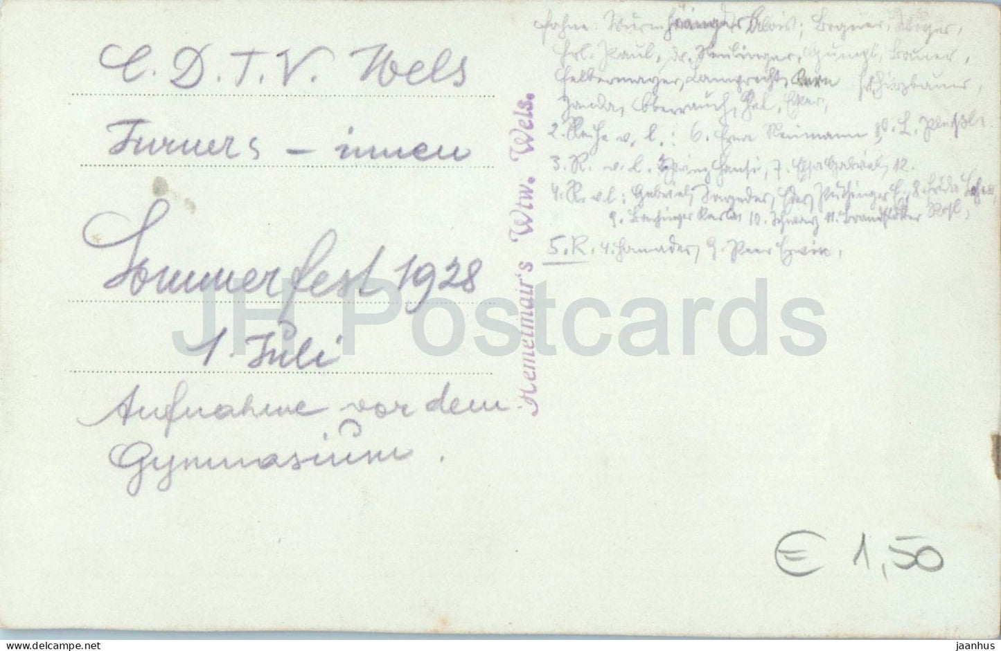 CDTV Wels - Sommerfest 1928 - Turnverein - Gymnase - photo de groupe - carte postale ancienne - 1928 - Autriche - inutilisé 