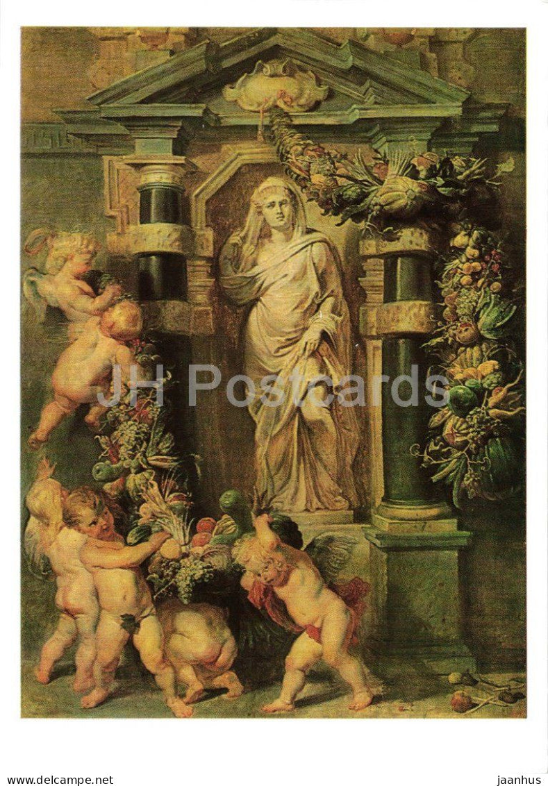 painting by Peter Paul Rubens - Statue of Ceres - ancient world - Flemish art - 1988 - Russia USSR - unused - JH Postcards